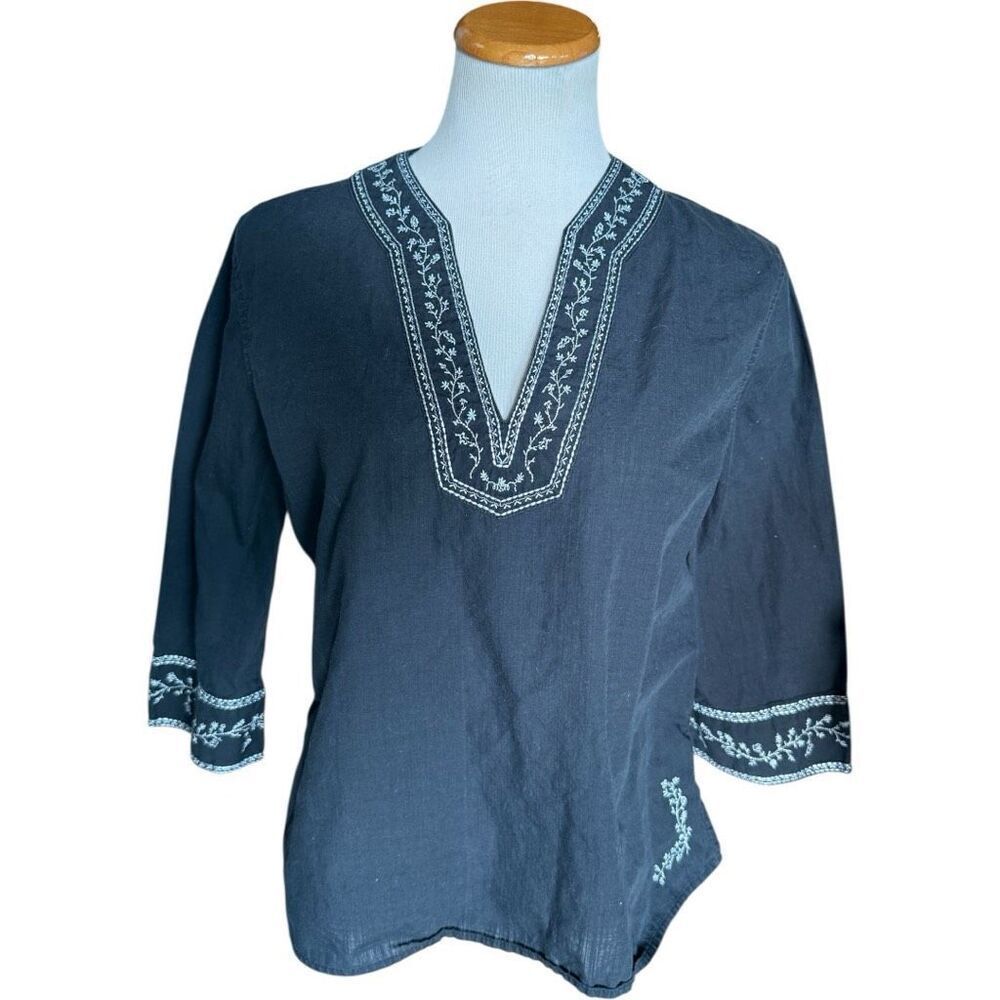 Womens Gap Vintage Floral Embroidered Tunic Top Blouse - Sz L